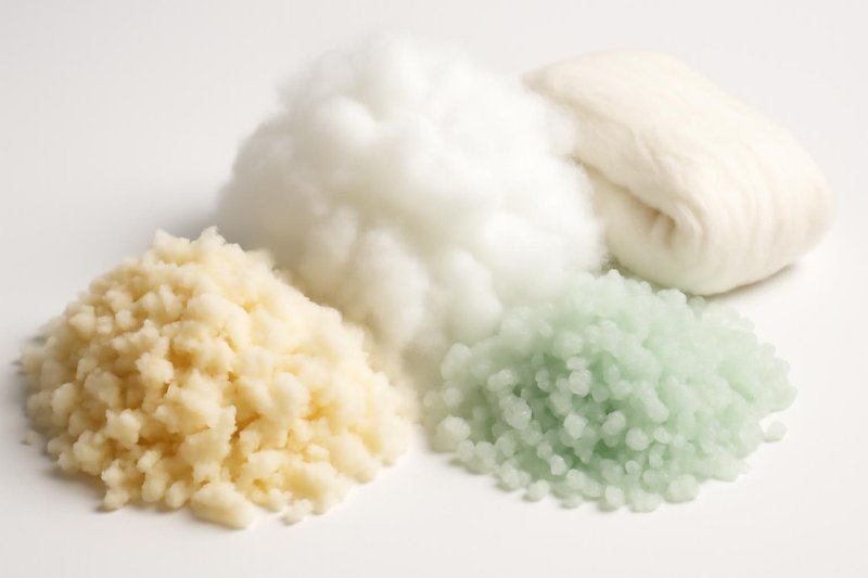 Various types of loose stuffing and fibre fill materials