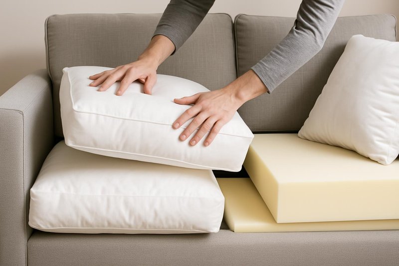 Sofa cushion being refilled with new foam insert